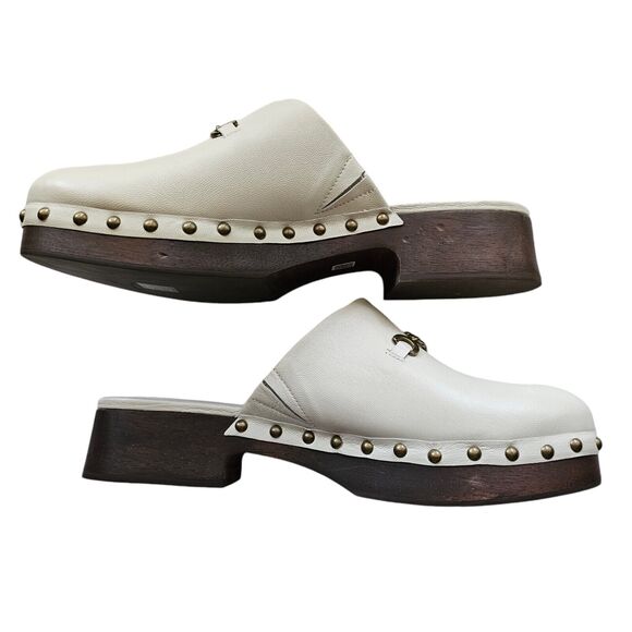 Larroude Zuzi Bit Mule Wooden Platform Clog Size 11 Ivory White Gold Detail - Picture 6 of 8